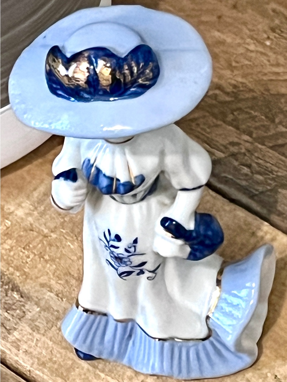 Vtg Porcelain Southern Belle Lady 6” Figurine Blue White Gold Victorian Decor - Picture 3 of 5